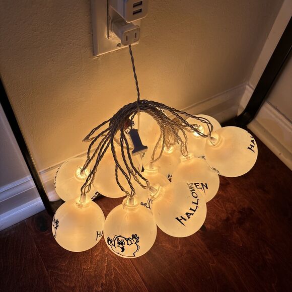 VTG 12 Barcana Halloween Ghost/Halloween Glass Ball String Light Decoration - Picture 8 of 10